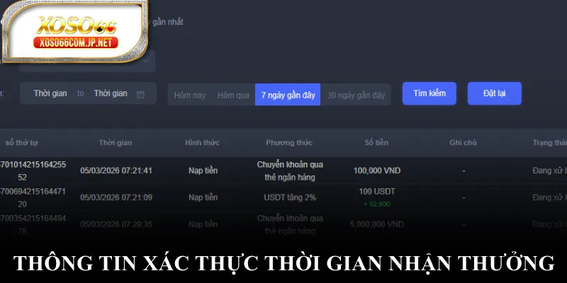 Thông tin xác thực thời gian nhận thưởng Thông tin xác thực thời gian nhận thưởng
